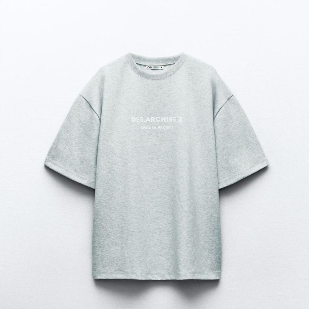 Zara text print interlock T-shirt women M oversized